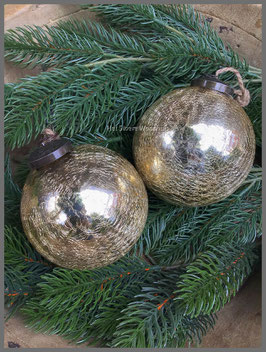 Kerstbal glas goud craquelé 10 cm