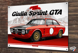 Plaque métal Alfa Romeo Giulia sprint GTA. Illustration originale de C.Clérici.