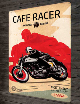 Plaque métal déco Cafe Racer,"Motorcycle Lifestyle Montlhéry" déco garage motos anciennes, déco pour motard et pilote moto.