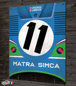 Plaque métal déco Simca Matra MS 670 n°11 victorieuse aux 24h du Mans 1973 avec Henri Pescarolo.