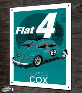 Plaque métal déco Flat 4 Volkswagen Coccinelle, Classic Cox ,de l 'illustrateur Ivan BROSSARD