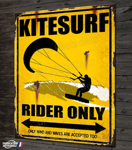 Plaque métal déco, Kitesurf Rider Only, sport nautique.