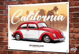 Plaque métal déco VW  Coccinelle Cox "California" rouge et blanche par Christophe Clérici