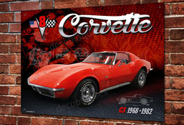 Plaque métal déco Chevrolet Corvette C3, American Muscle car V8.