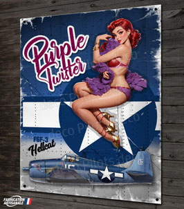 Plaque métal déco aviation F6F Hellcat avec pin-up " Purple twister " warbird ww2.
