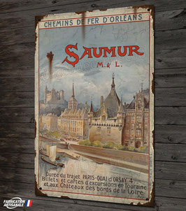 Plaque métal déco, reproduction ancienne affiche publicitaire et touristique sur la ville de Saumur.