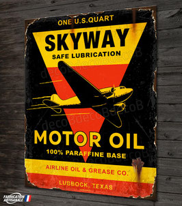 Plaque métal déco Skyway motor oil, publicité vintage huile moteur d'avions.