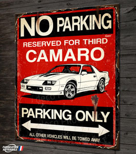 Plaque métal déco " Camaro parking only " Chevrolet Camaro 3eme génération, American Muscle car V8.