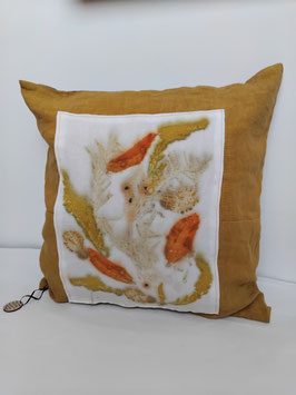 Coussin en ecoprint et upcycling