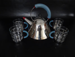 Vintage Alessi fluitketel plus 4 theeglazen designed by Michael Graves