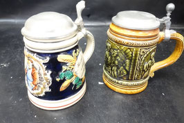2 vintage West Germany bierpullen 0,5 L met tinnen deksels