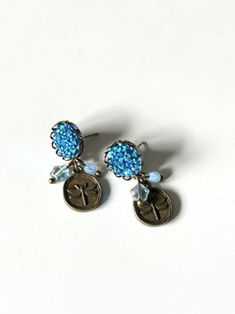 Ohrstecker Libelle, Messing, blau