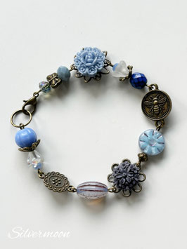 Armband Biene, Blumen, blau, Messing