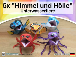 "Himmel und Hölle" falten Faltvorlage - Unterwasser/ Meer - Hai, Clownfisch, Doktorfisch, Oktopus, Krabbe