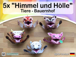 "Himmel und Hölle" Bauernhof/ Nutztiere- Huhn, Ziege, Kuh, Schwein, Pferd+ Einhorn