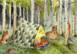 Kunstkarte: Camping im Wald - Eentje van Margo