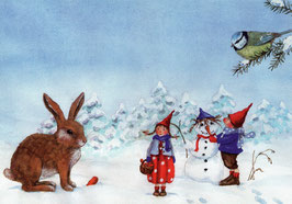 Postkarte: Pippa und Pelle im Schnee