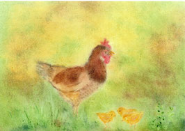 Postkarte: Huhn mit Küken - Adrea Reiß