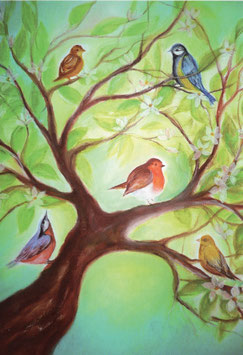 Postkarte: Birds in tree