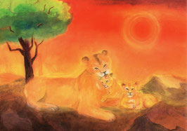 Postkarte: Löwenmutter mit 2 Jungen