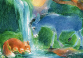 Postkarte: Esel und Fuchs
