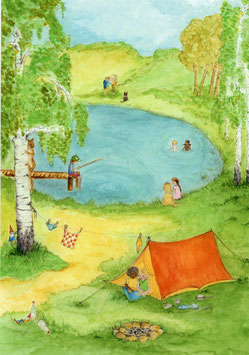 Kunstkarte: Camping am See - Eentje van Margo
