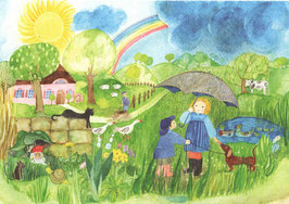 Postkarte: Sonnenschein und Regen