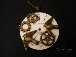 Collier sautoir cadran vintage oiseaux