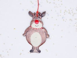 Renne au collier rouge / décoration de sapin à pendre