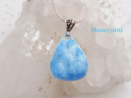 Pendentif EMAILLÉ sur ARGENT FIN guilloché , forme de grande goutte, bleu (Enameled Silver Art Clay)