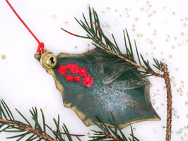 Feuille de houx et grelot -n°3/ décoration de sapin à pendre