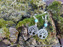 boucles d'oreilles howlite teintée et arbre de vie