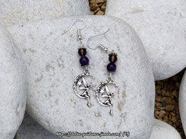 Boucles d'oreilles quartz fumé et améthyste