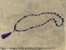 Mala Améthyste Aventurine bleue et Cristal de roche