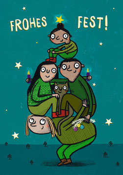 Weihnachtspostkarte »Weihnachtsbaumleute«