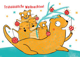 Weihnachtspostkarte »Raubkatzenfamilie«