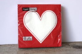 Kleine Servietten 25 cm x 25 cm Herz rot weiß / small napkins heart red white / Paper + Design