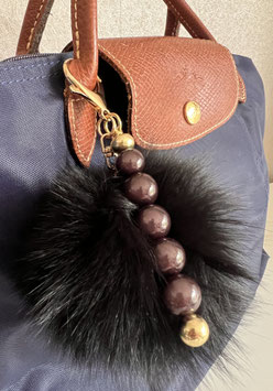 Taschenanhänger schwarzer Kunstfell-Bommel mit "Perlenprinz" Anhänger