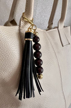 Taschenanhänger schwarze Kunstleder-Quaste mit "Perlenprinz" Anhänger