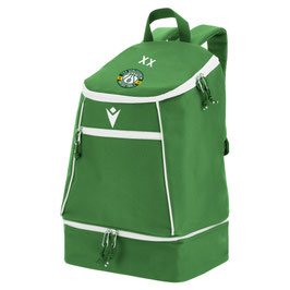 MACRON Maxi Path Rucksack grün mit kleinem rundem TSV Schleissheim Logo und Wunschinitialen/Wunschname