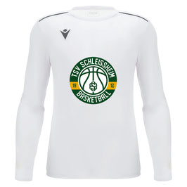 MACRON VOID Shootingshirt langarm weiß mit großem runden TSV Schleissheim Logo und Schleissheim Rücken-Schriftzug