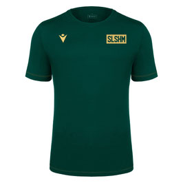MACRON Boost Eco T-Shirt grün mit kleinem eckigen TV Schleissheim Logo in gold