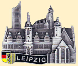 Magnet/ Relief/ Metall/ Uniriese, Altes Rathaus, Thomas- und Nikolaikirche