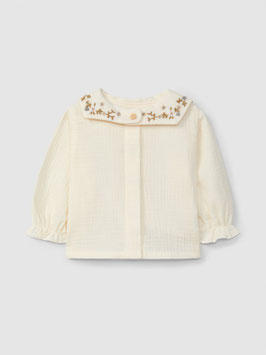 Blusa in mussola con colletto ricamato a fiori