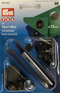 Sport mini drukknoop inslaan antraciet kleur 13 mm