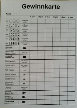 Würfel-Spiel-Block 100 Blatt doppelseitig