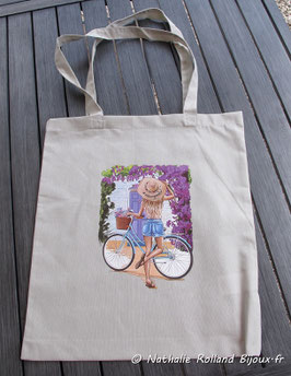 Tote bag  "La femme au vélo"