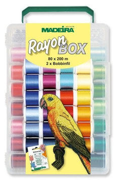 Stickgarnbox 80 x 200m Rayon No. 40, 2 x 1500m Bobbinfil + 1 Pck. Nadeln