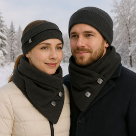 Stirnband Schal Set Fleece anthazit Pauline