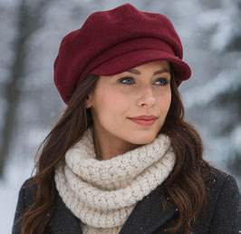 Damen Ballonmütze Wolle weinrot